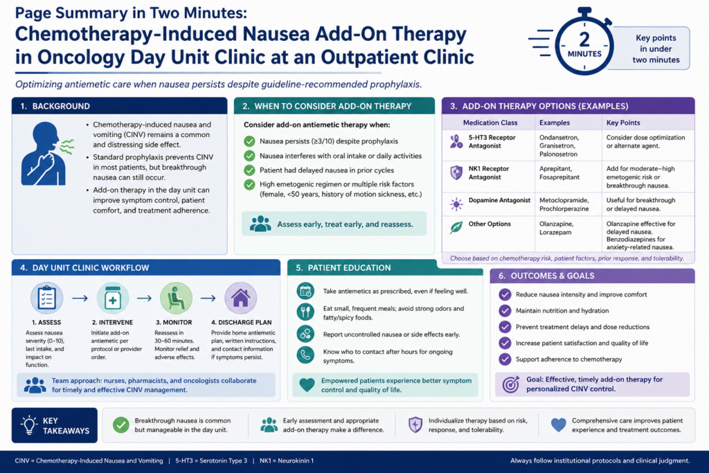 Chemotherapy-Induced Nausea Add-On Therapy in Oncology Day Unit Clinic at an Outpatient Clinic