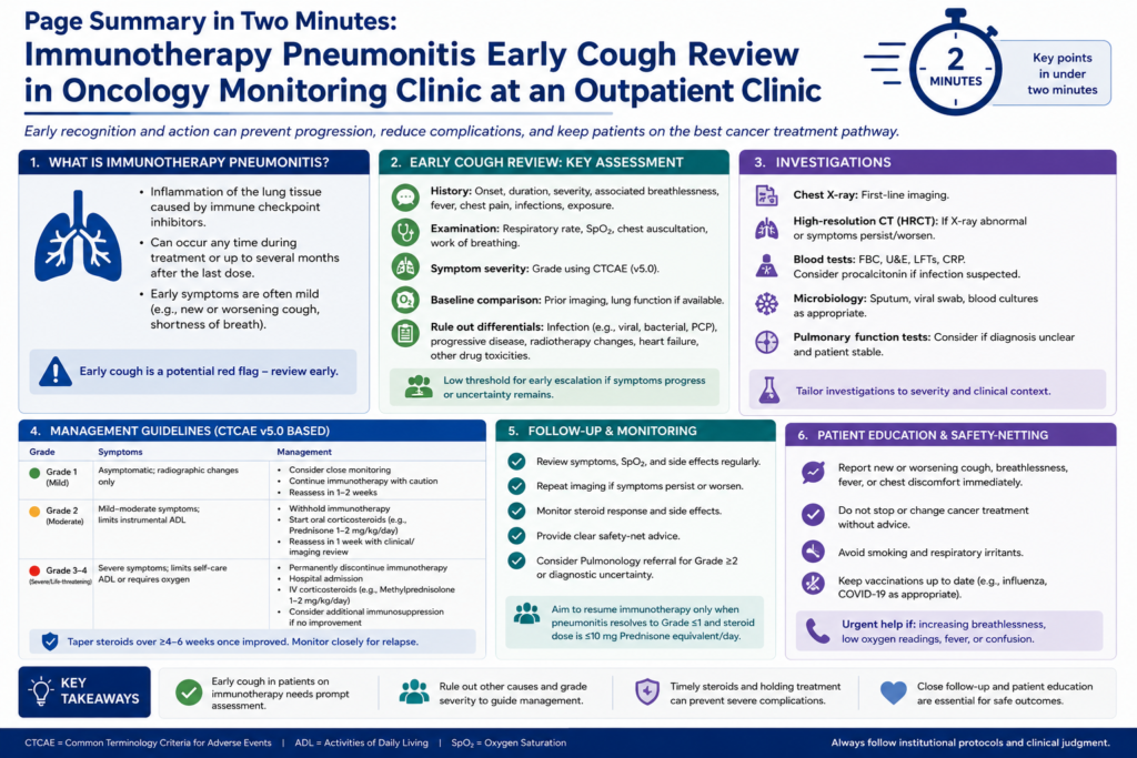 Immunotherapy Pneumonitis Early Cough Review in Oncology Monitoring Clinic at an Outpatient Clinic