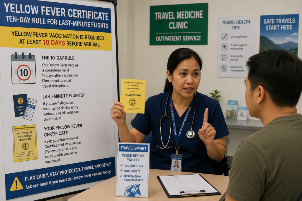 Yellow Fever Certificate Ten-Day Rule for Last-Minute Flights in Travel Clinic at an Outpatient Clinic
