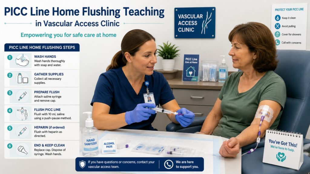 PICC Line Home Flushing Teaching in Vascular Access Clinic at an Outpatient Clinic