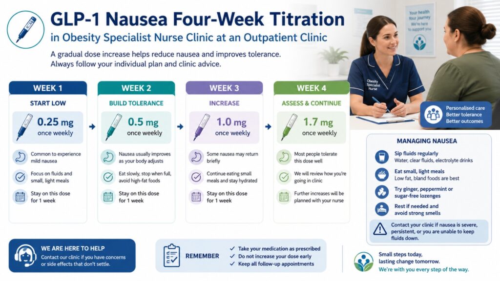 GLP-1 Nausea Four-Week Titration in Obesity Specialist Nurse Clinic at an Outpatient Clinic