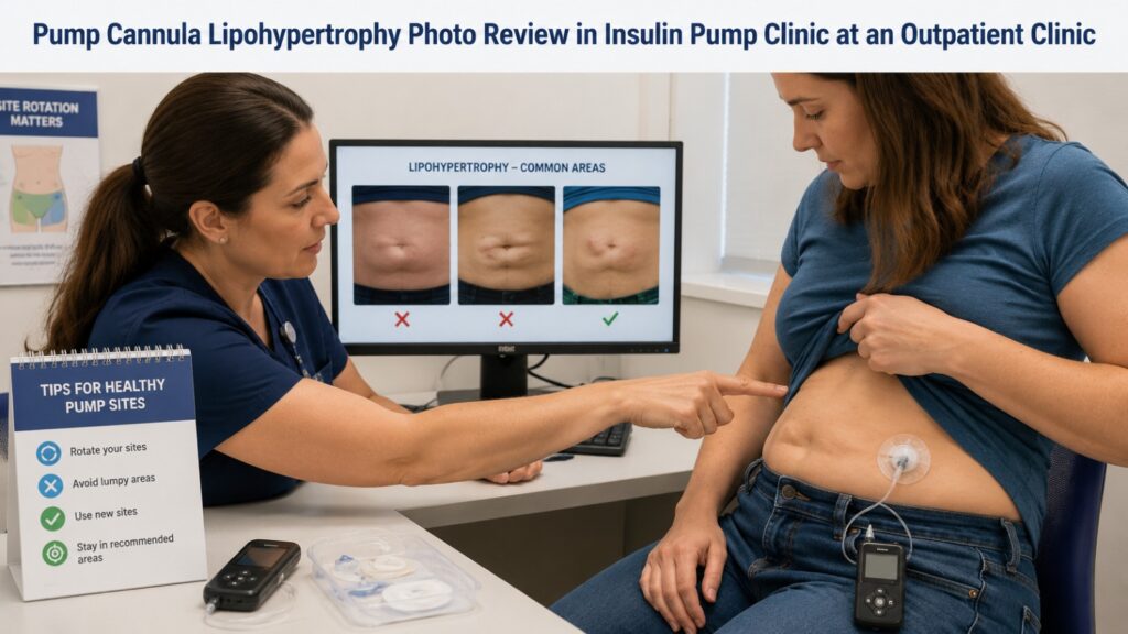 Pump Cannula Lipohypertrophy Photo Review in Insulin Pump Clinic at an Outpatient Clinic