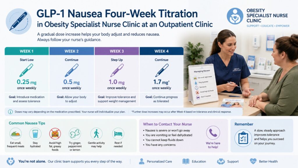 GLP-1 Nausea Four-Week Titration in Obesity Specialist Nurse Clinic at an Outpatient Clinic
