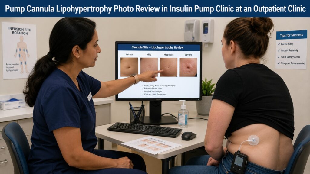 Pump Cannula Lipohypertrophy Photo Review in Insulin Pump Clinic at an Outpatient Clinic